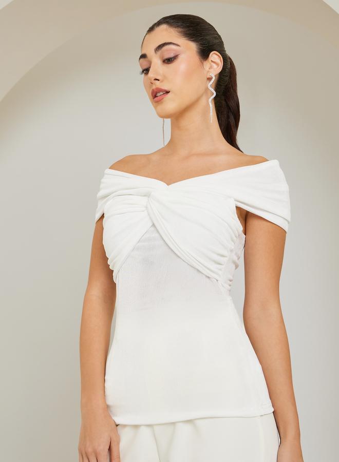 ستايلي بلوزة محبوكة مكشوفة الكتفين بتصميم ملتوي - Image 2